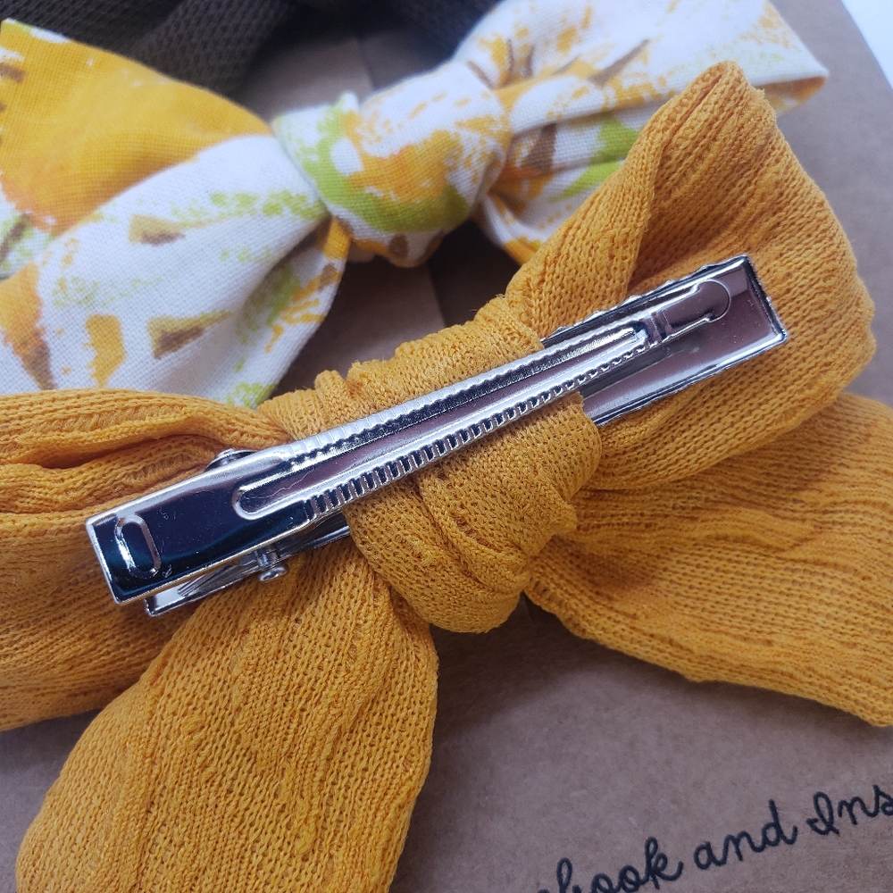 001A Sunflower Field Hair Bows on Clips Yellow and Brown Handmade - Picture 4 of 5